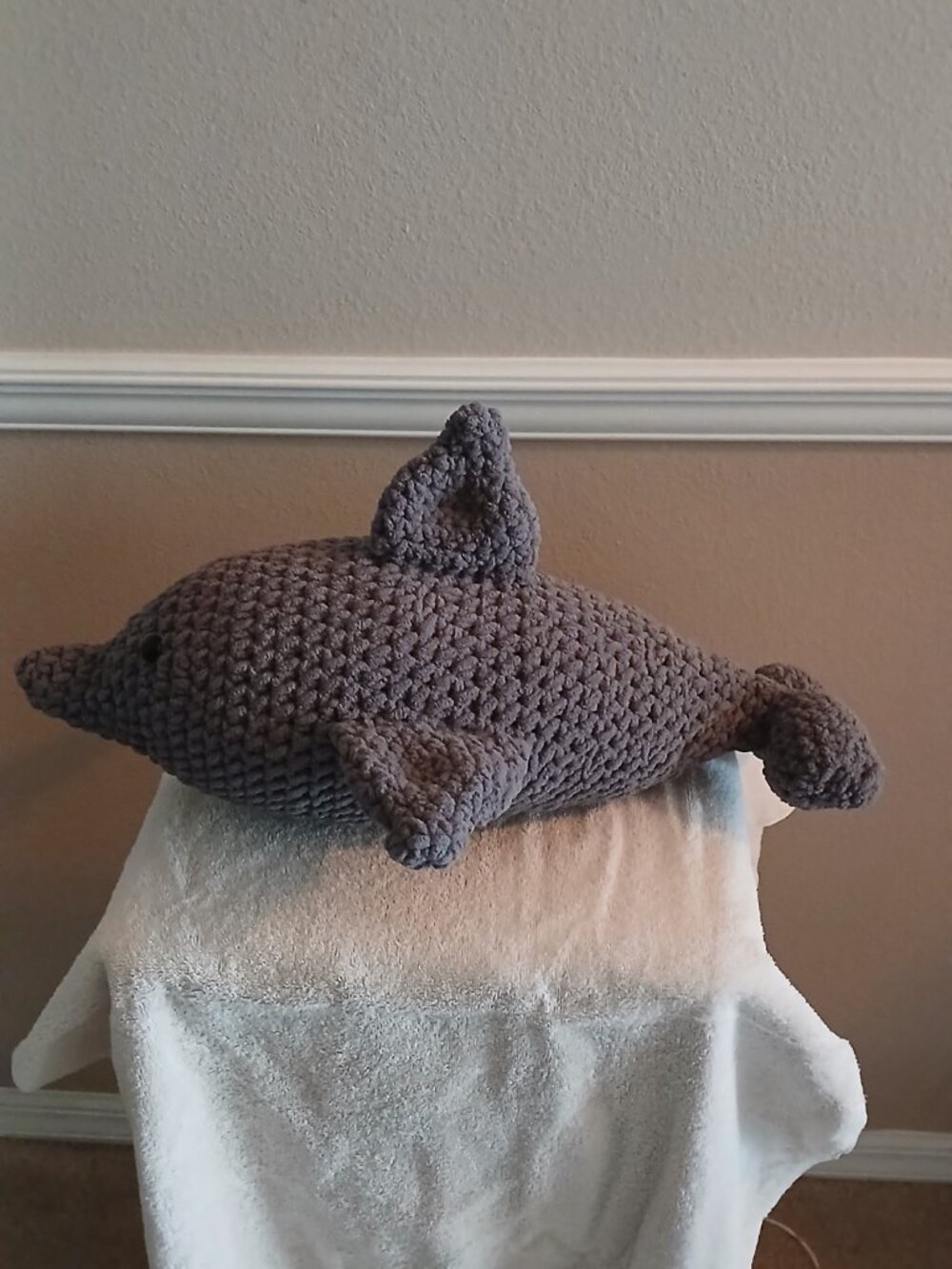 Gray Amigurumi Crocheted Dolphin Plush - Picture 2 of 4